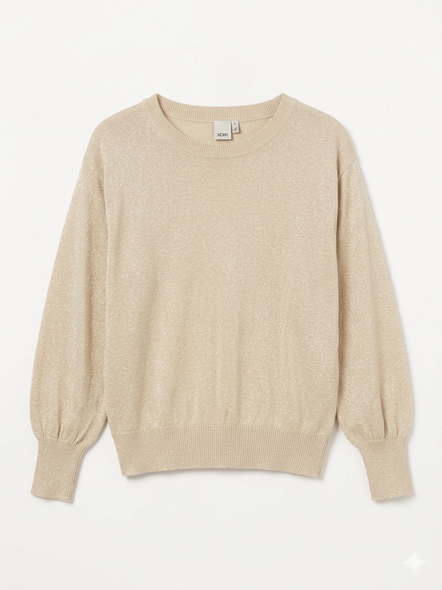 Ichi Sparkly Cream Crewneck Sweater Fits S/M